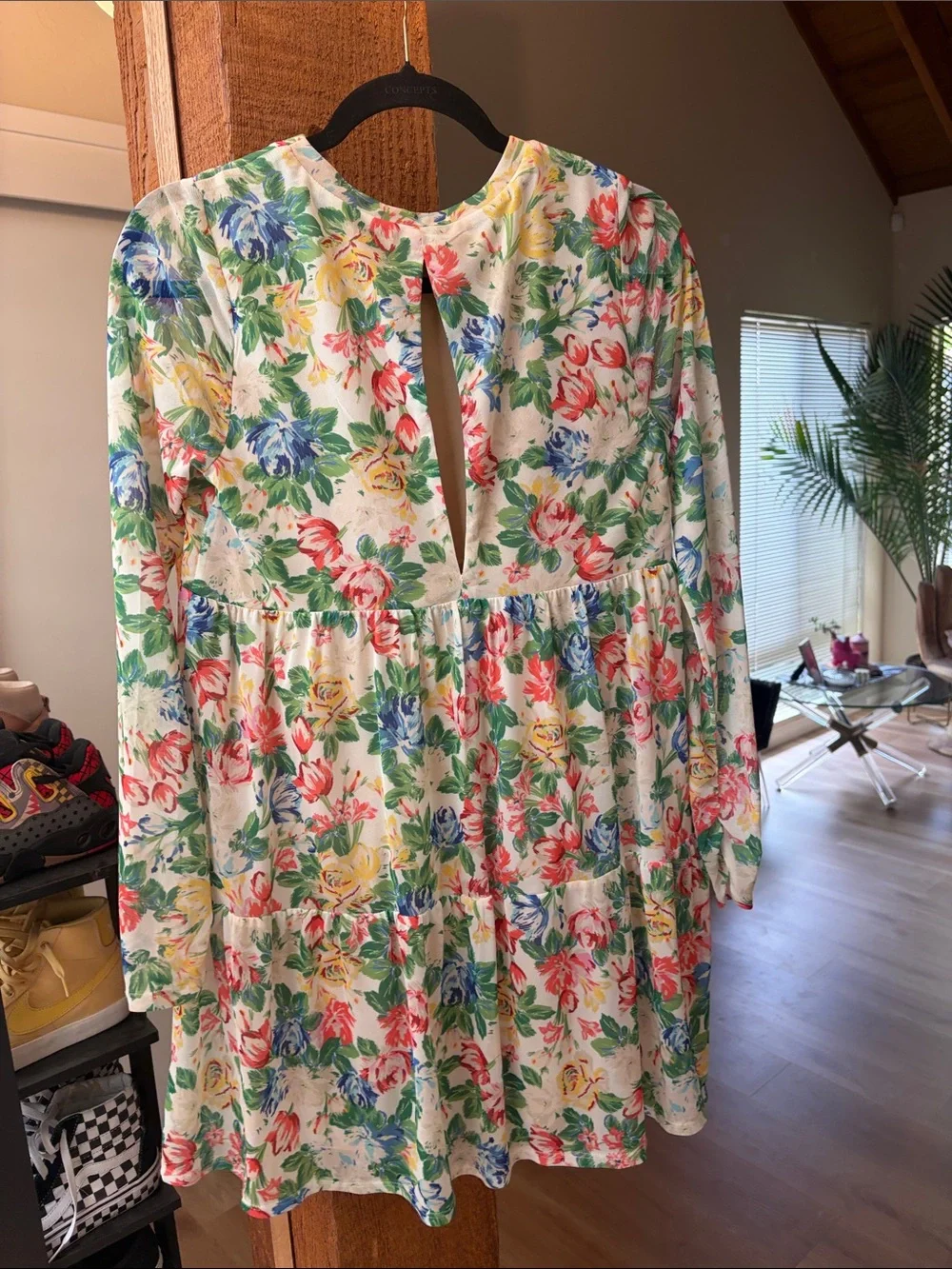 AFRM Floral Long-Sleeve babydoll dress White with Multicolor Flowers